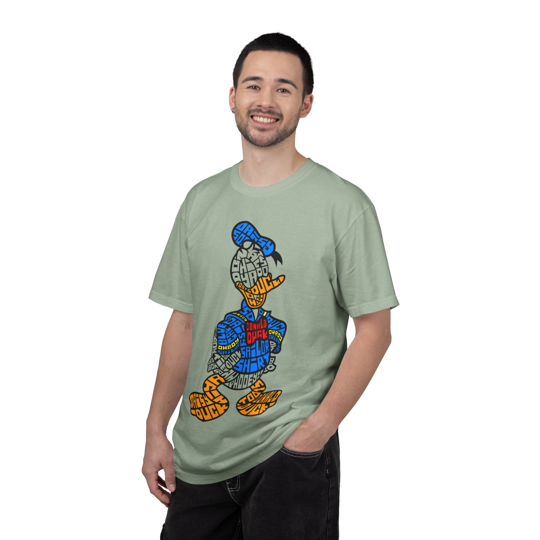 Graphic T‑Shirt — Colorblock Word Art Cartoon Duck Design