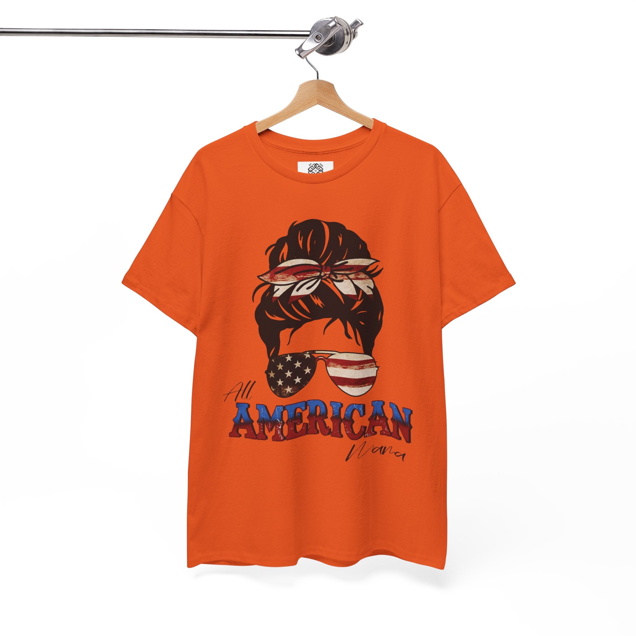 American Flag Messy Bun T-Shirt — "All American" Patriotic Tee