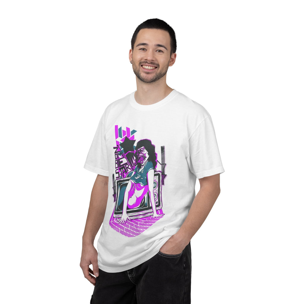 Retro Vaporwave Tee — Neon TV Pinup Graphic T-Shirt