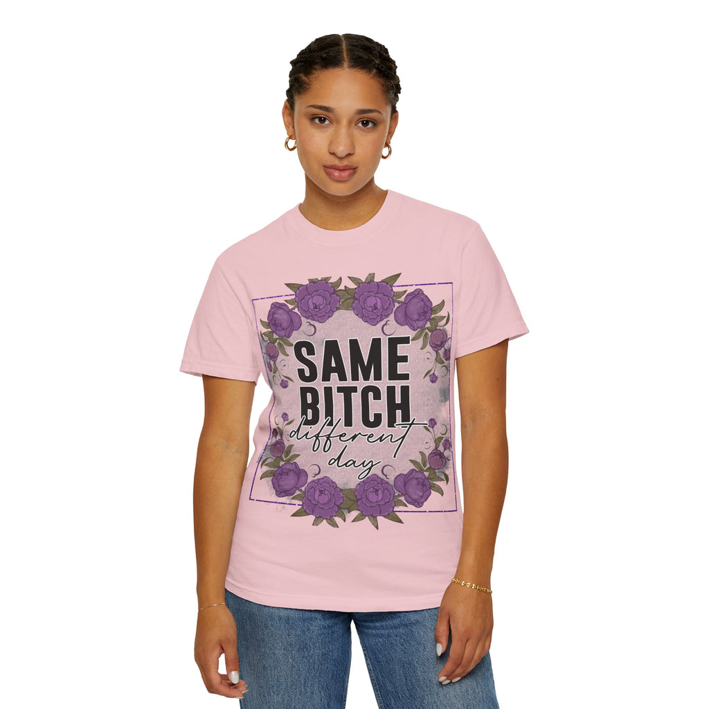 Same Bitch Different Day T-Shirt — Floral Purple Rose Graphic Tee