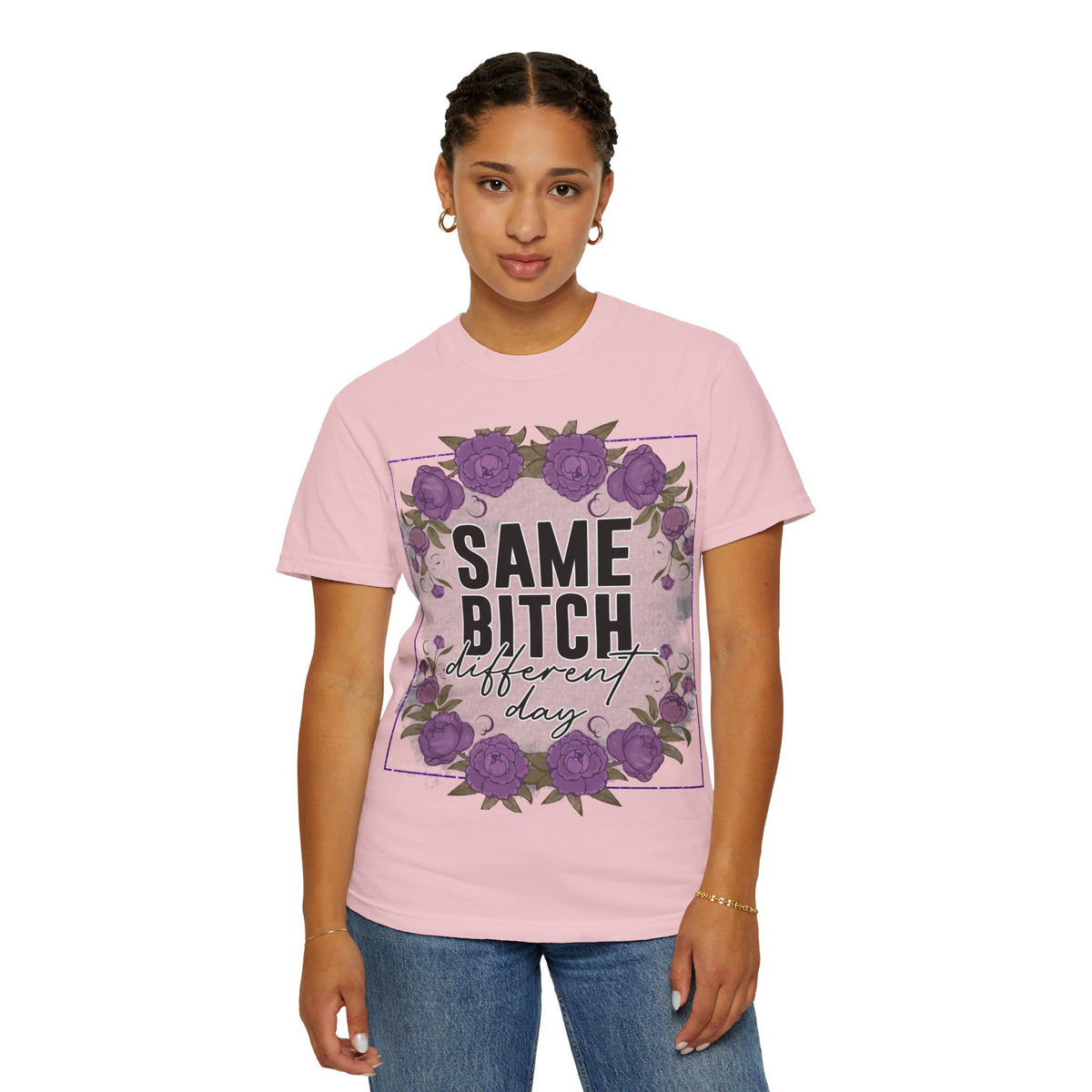 Same Bitch Different Day T-Shirt — Floral Purple Rose Graphic Tee