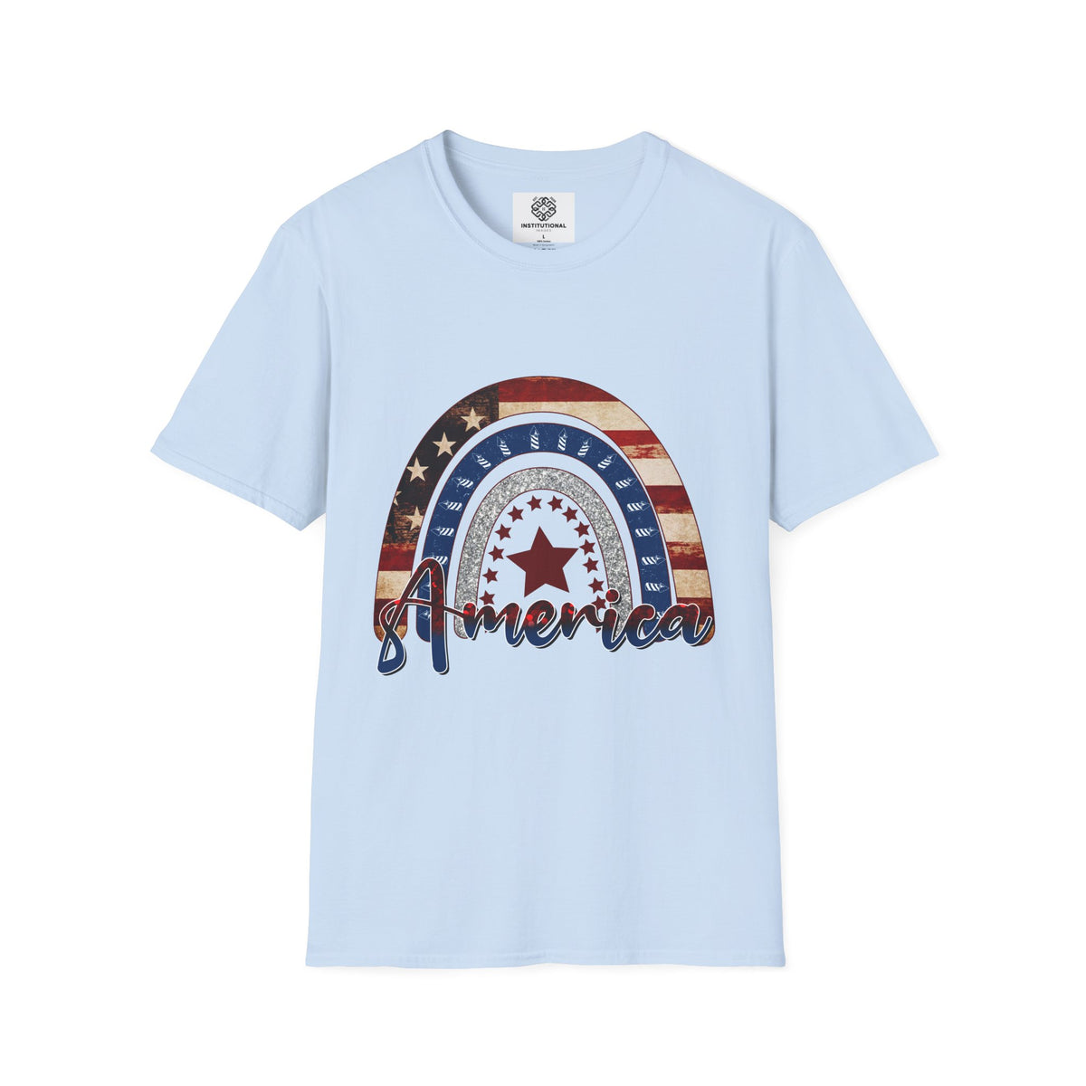 Patriotic American Rainbow T-Shirt — 'America' Stars & Stripes Graphic