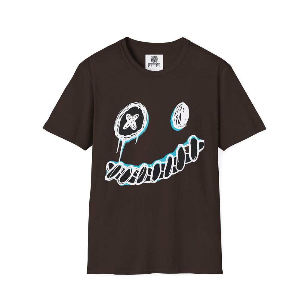 Smiley Face Graphic T‑Shirt — Neon Sketch Grin Design