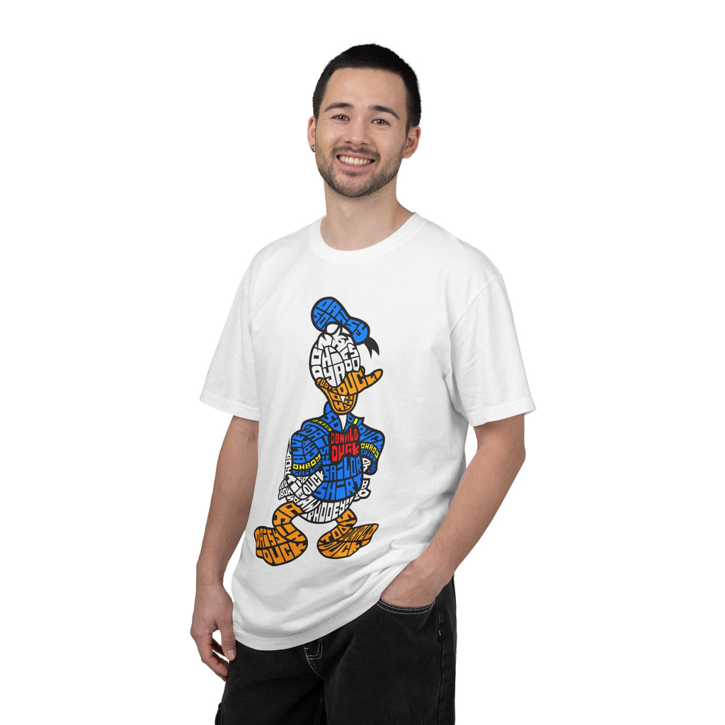 Graphic T‑Shirt — Colorblock Word Art Cartoon Duck Design