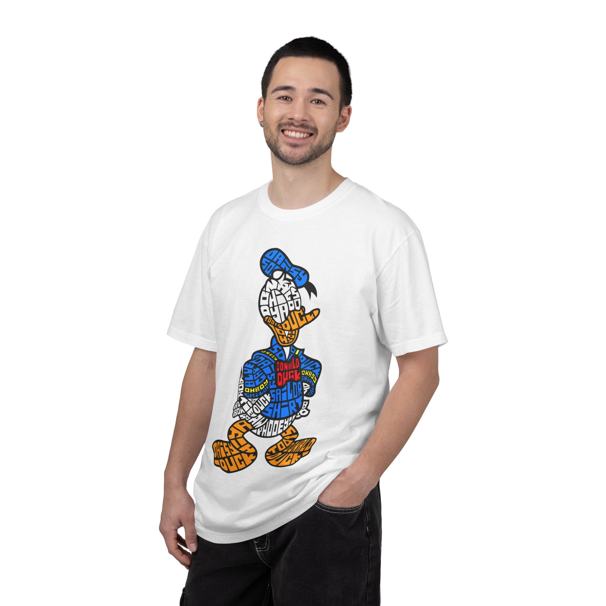 Graphic T‑Shirt — Colorblock Word Art Cartoon Duck Design