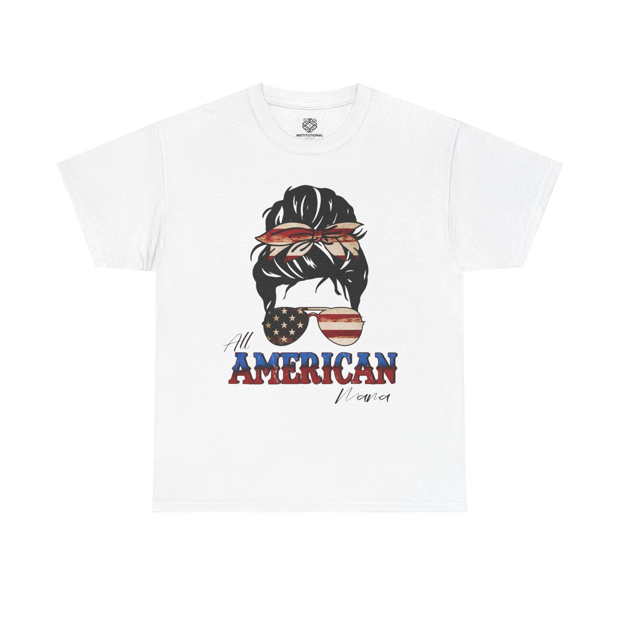 American Flag Messy Bun T-Shirt — "All American" Patriotic Tee